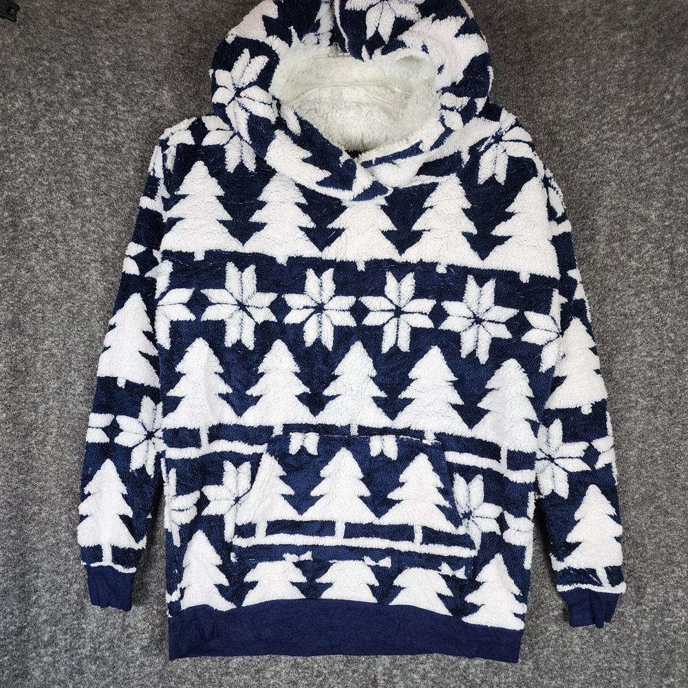Vera Bradley Hoodie Womens S Fair Isle Trees Snowflakes Navy Blue Fleece EUC